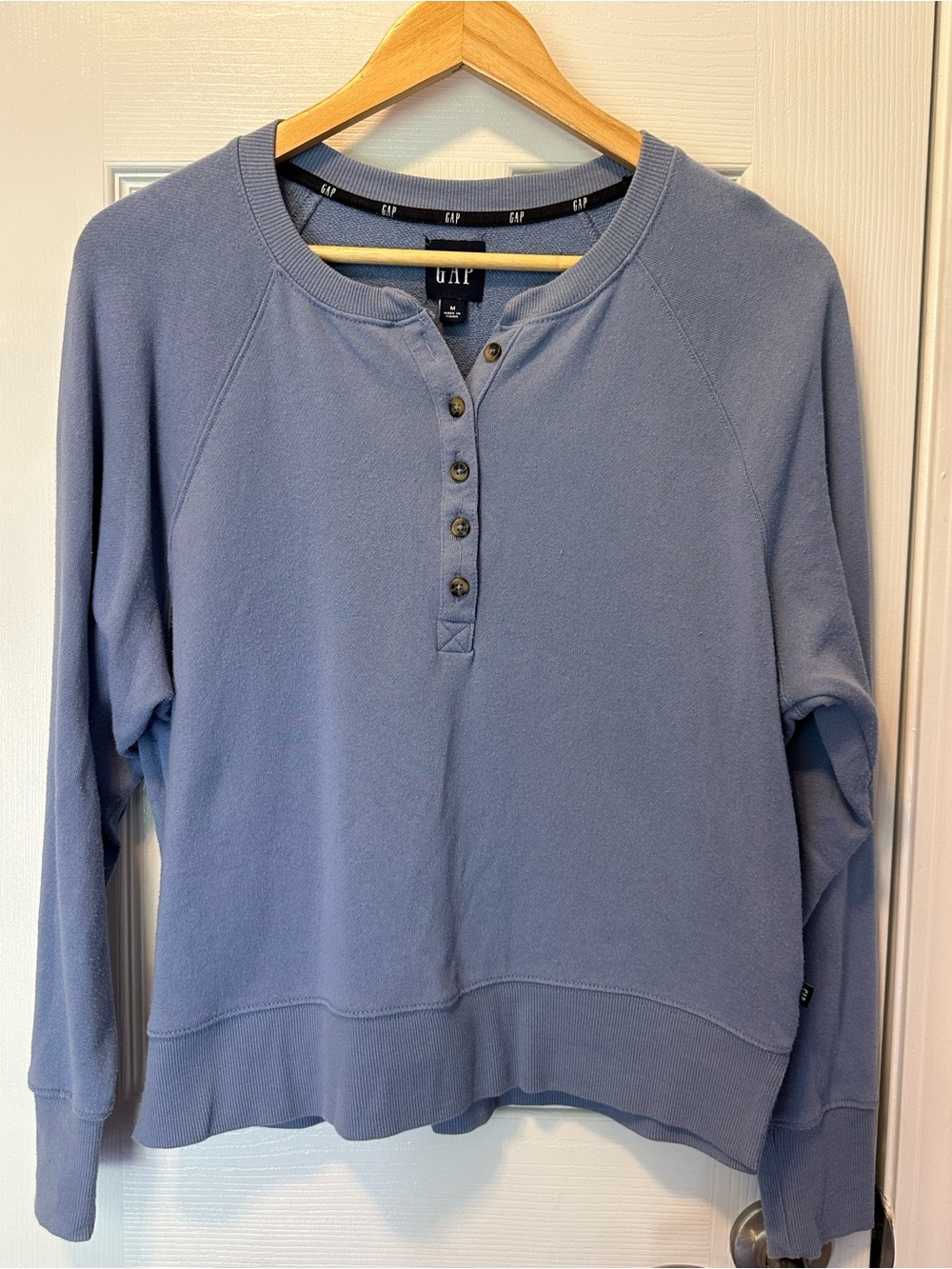 GAP Women's Soft Slate Blue Henley Pullover